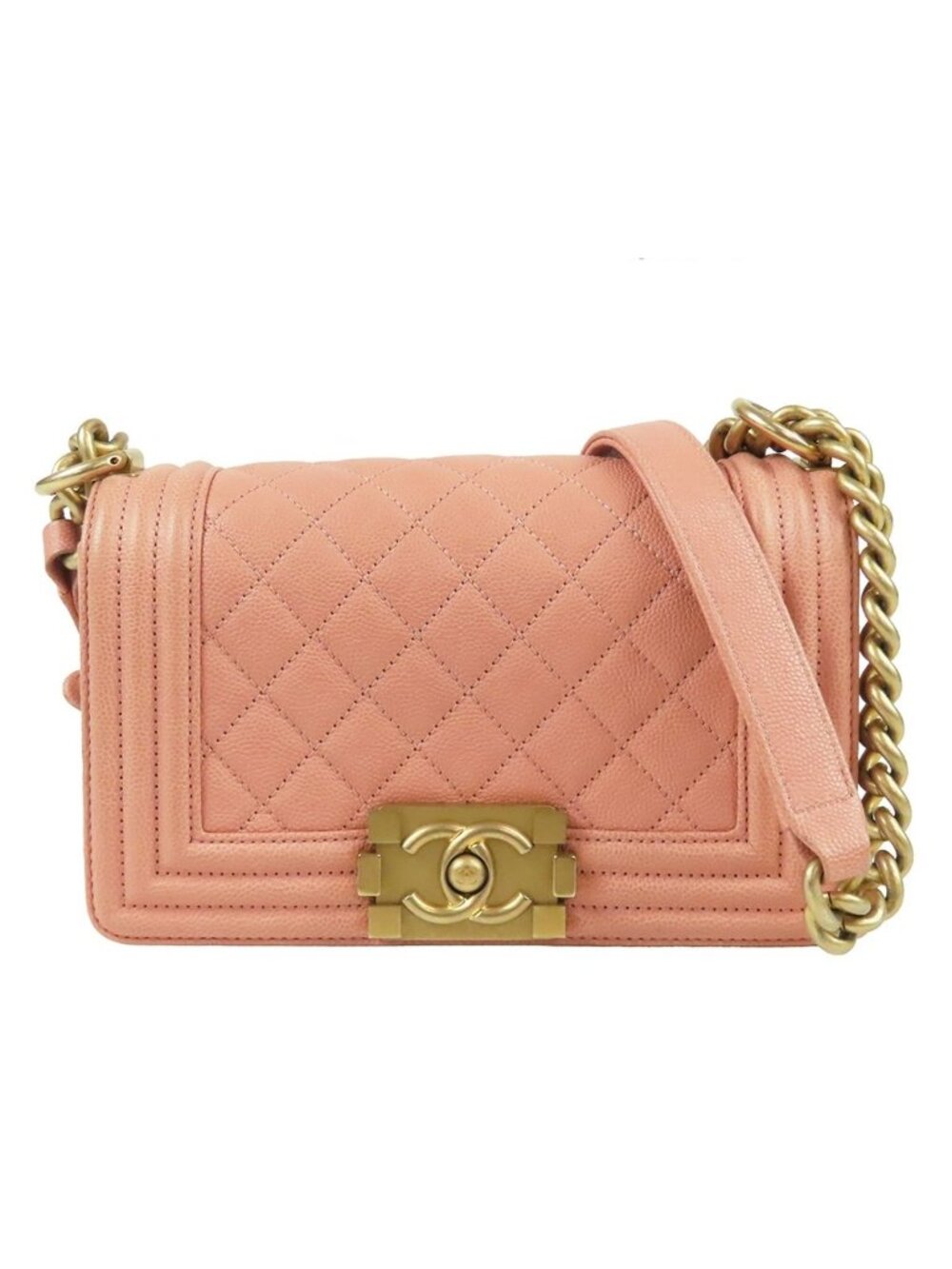 Chanel Boy Pink Gold Caviar Leather 20 Small Chain Shoulder Bag